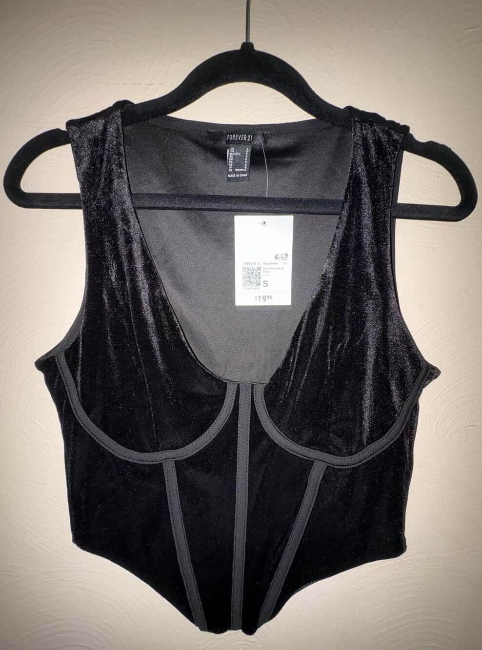 Forever 21 Velvet Bustier Corset Cropped Tank Top Black Size S